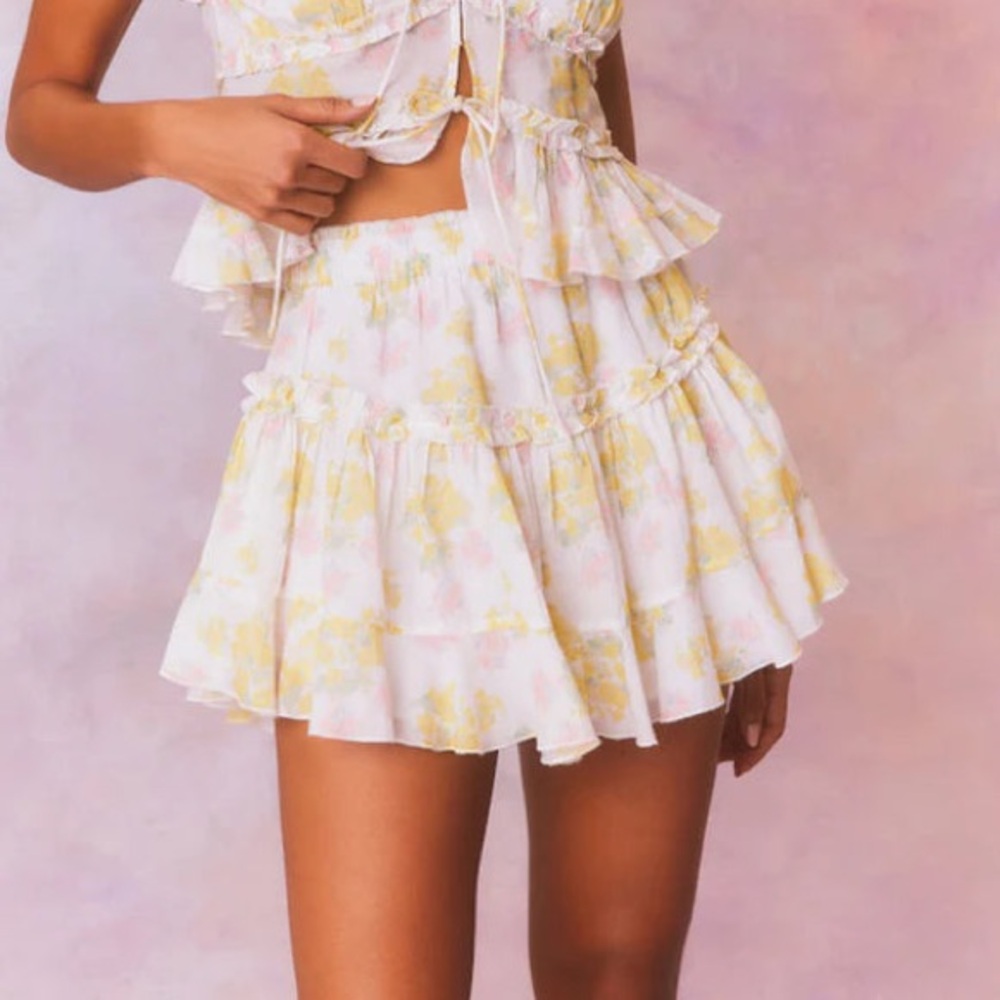 LoveShackFancy Bardon Floral Mini Skirt